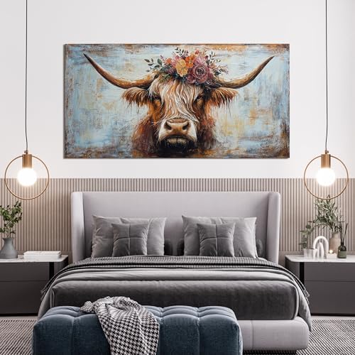 Canvas Wall Art Decor Wall Art Picutures for Living Room Artwork for Wall Decor Highland Cow Wall Art Prints Vintage Wall Art Decorations Art Work for Walls Home Bedroom Office Decor 20" X 40" - Image 4