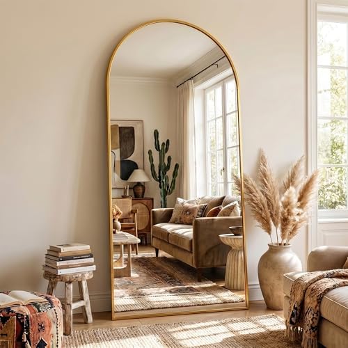 Full Length Mirror, 76" x 34" Arched Full Body Mirror Large Standing Floor Mirrors, Mirrors for Bedroom, Bathroom, Living Room Standing or Wall Leaning, Gold - Image 4