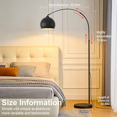 Black Minimalism Arc Floor Lamps with 12W LED Remote Dimming - Image 4