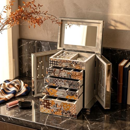 High End Glass Jewelry Box for Women, 5 Layer, Brown - Image 3