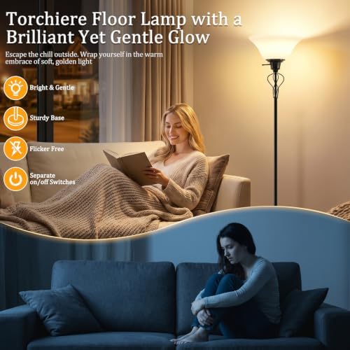 Floor Lamps for Living Room, 70" Tall Torchiere Floor Lamps, Plastic Shade - Image 3