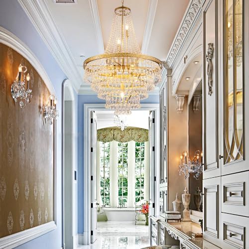 Wellmet French Empire Crystal Chandeliers, Antique Bronze Chandeliers 10 Lights, Rustic Farmhouse Chandelier High Ceiling Light Fixture for Entryway, Foyer, Dining Room, Staircase (Gold, 28 Inches) - Image 7