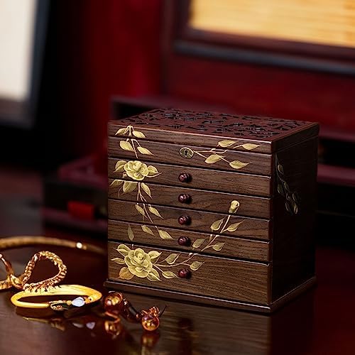 Vintage Wooden Jewelry Box for Women, 7-Layer Hand-painted Organizer - Image 2