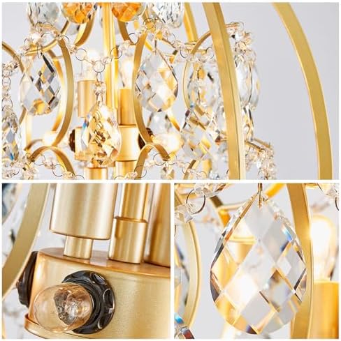 WUZUPS Globe Crystal Chandelier Raindrop Pendant Flushmount Ceiling Light Modern Lighting Fixture for Bedroom Hallway Bar Kitchen Bathroom, H 23.6" x W 19.7", Gold, 8 E12 Base - Image 5