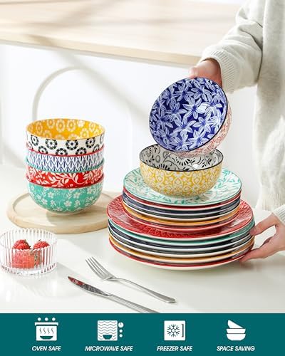 vancasso SELENE Plates and Bowls Set for 6, 18 Pieces Dinnerware Sets, Mircowave and Dishwasher Safe Dishes Set, Porcelain Muted Dinnerware - Image 3