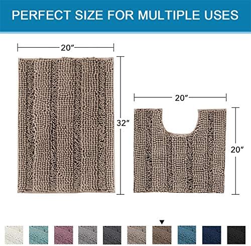 H.VERSAILTEX Bathroom Rugs Bath Rug Set 2 Piece Bathroom Contour Rug Toilet Mat Sets Non Slip Contour Bath Rug Ultra Thick Water Absorbent Striped Bath Mats(20" x 32" Plus 20" x 20" U, Taupe Brown) - Image 2