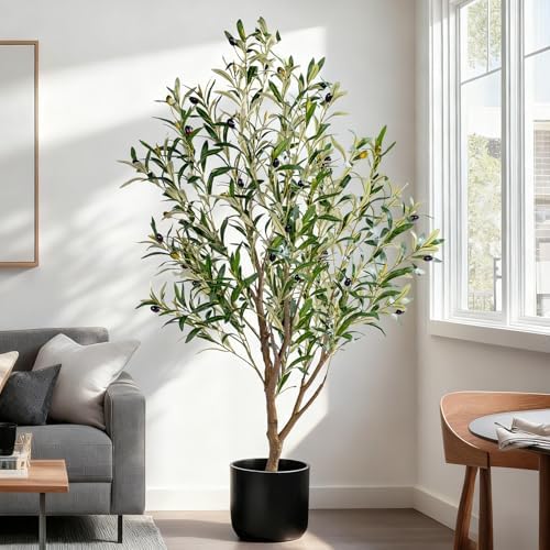 Erimda 5ft Artificial Olive Tree, Realistic Faux Olive Plant with Hand-Placed Fruits, Sturdy Fake Olive Tree for Living Room, Office, Modern Farmhouse Home Decor - Image 4