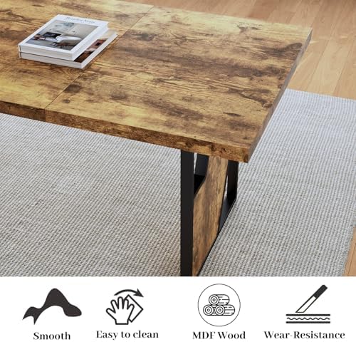 HIPIHOM 70.8" Wooden Dining Table with 2 Benches Kitchen Table and Chairs - Image 4