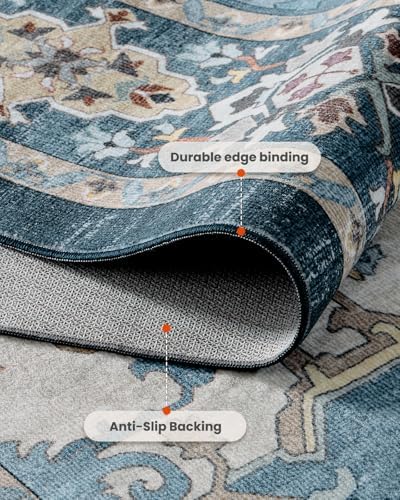 Amada Vintage Washable Area Rug,9'x12',Navy Blue/Beige - Image 4