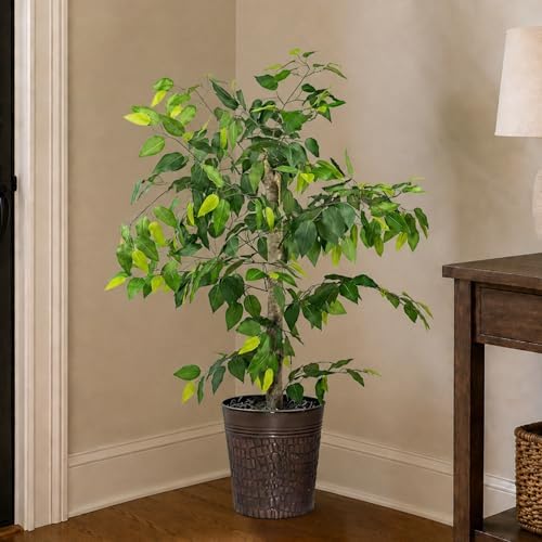 Artificial Tree 4ft Artificial Ficus Tree in Copper Metal Pot by LCG Florals – Faux Indoor Plant with Real Wood Trunk, Fully Assembled for Living Room, Office & Entryway Décor - Image 5