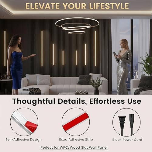 6-Lights LED Recessed Lighting Wall Panel Lights,Self-Adhesive Wood Slat Wall Panel Strip Light,4000K Touchable Switch Dimmable LED Aluminum Channel lamp,Under Cabinet Light(39in+31.5in+23.6in) - Image 4