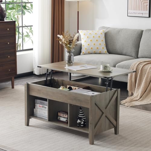 VINGLI Farmhouse Lift Top Coffee Table,38" Living Room Table,Grey - Image 6