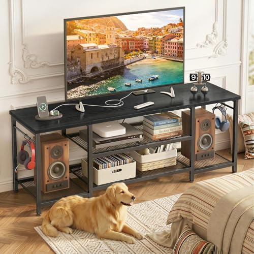 YGEOMER TV Stand for TVs Up to 65 Inch with Outlets, Bedroom, Black - Image 7