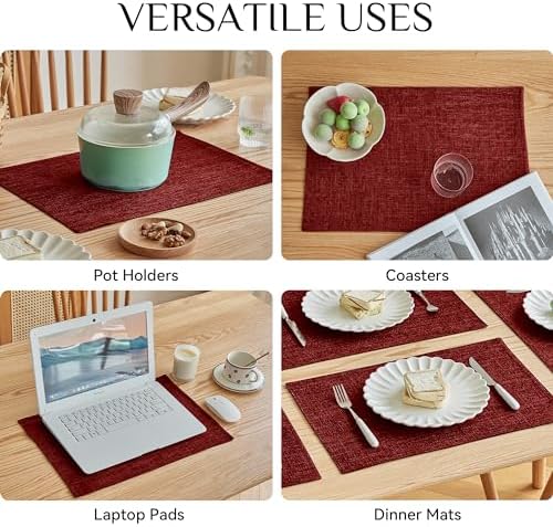 Softalker Faux Linen Cloth Placemats Set of 6-12 x 18 Inch, Red - Image 5