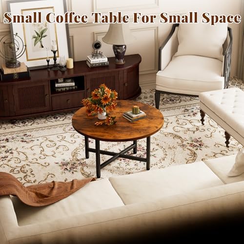 Coffee Table, 23.6" Small Coffee Tables, Brown Round Coffee Table - Image 2