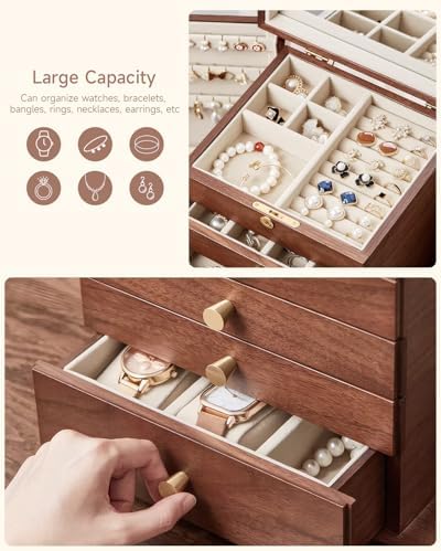 Black Walnut Wooden Jewelry Box for Women, 5 Layer - Image 6