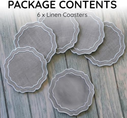 Linen Coasters for Drinks, Set of 6, 6 inch, Grey - Image 2