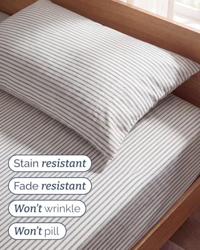 Twin Size 3 Piece Sheet Set - Breathable & Cooling Sheets - Grey Stripes - Image 5
