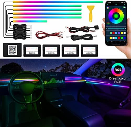 Acrylic Interior Car LED Strip Light with Wireless APP, RGB Dreamcolor 6 in 1 with 175 inches 593 LEDs Fiber Optic Ambient Lighting Kits, 16 Million Colors Sound Active Function Car Neon Lights by MAODANER