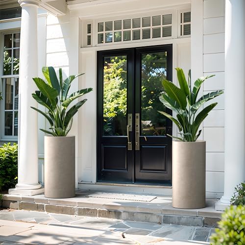 Kante Large Round Column Weathered Concrete Planter 27.8" Tall, Outdoor - Image 4