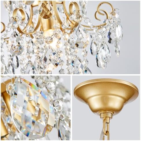 WUZUPS Crystal Chandelier 1-Light Pendant Ceiling Light Modern Lighting Fixture for Bedroom Hallway Bar Kitchen Bathroom, H 15.7" x W 13.8", E26 Base, Gold - Image 5