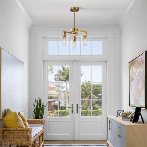CNRATYE 3-Light Gold Dining Room Chandeliers Over Table, Contemporary Kitchen Island Pendant Lighting, Industrial Hanging Light Fixture for Entryway Hallway Foyer Bedroom, Clear Glass Shade - Image 3