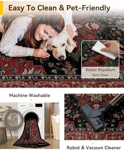 RELEANY Washable Area Rug, Square 7'x7', Red/Black - Image 4