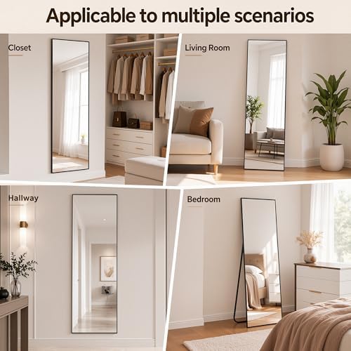 Antok Full Length Mirror, 58"x21" Floor Mirror with Stand, Black, Rect - Image 6