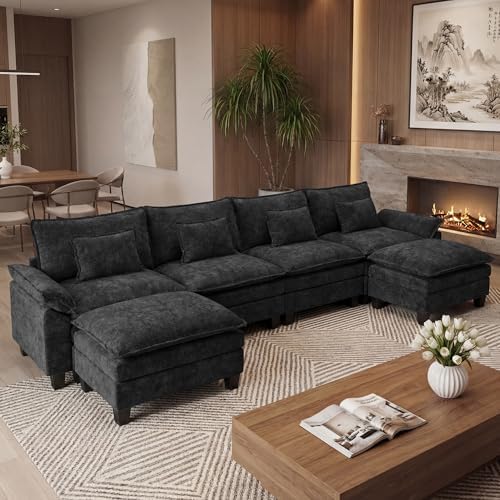 URRED Oversized Modular Sectional Sofa，Black：157" U Shaped by URRED