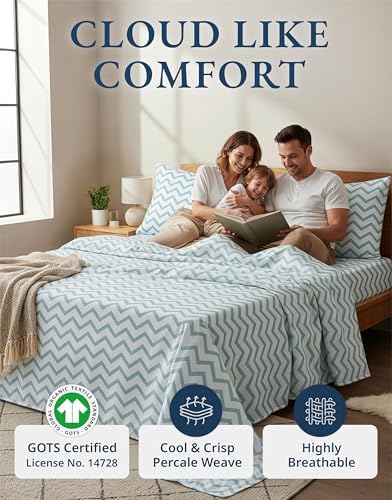 LANE LINEN Twin XL Sheets 100% Organic Cotton Cooling Soft 3pc - Chevron - Image 2