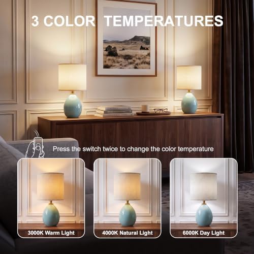 Dawnwake 17.7" Ceramic Table Lamps Set of 2 for Living Room Bedroom, Blue - Image 3