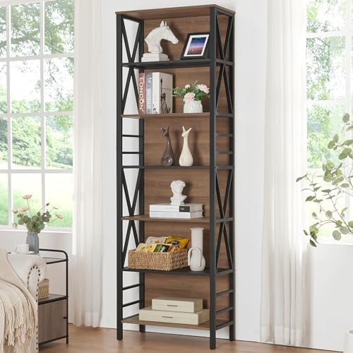 HOMISSUE Tall Bookshelf, 7-Tier Book Shelf, Rustic Wood Metal Bookshelves and Bookcases, Freestanding and Industrial Open Bookcase for Home Office, Living Room and Bedroom, Vintage Brown - Image 3