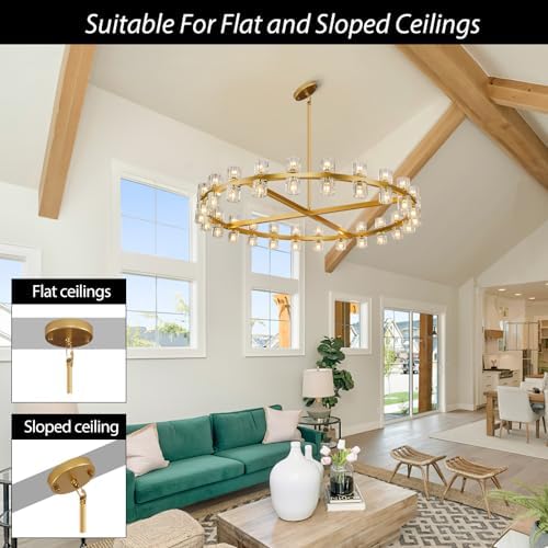 Modern 48 inch Gold Round Chandeliers Light Fixture, Crystal Chandeliers for Dining Room, Living Room Chandelier, Wagon Wheel Chandelier Over Table, Suitable for Bedroom,Foyer,Includes Bulbs - Image 5