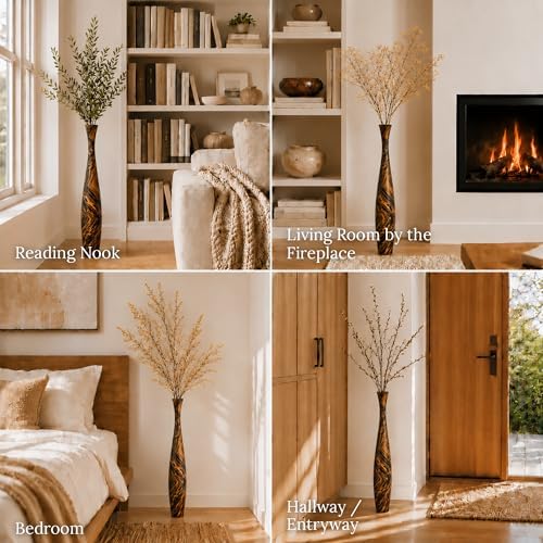 Leewadee Large Brown Light Brown Home Decor Floor Vase – Wooden 34 inches Tall Farmhouse Decor Flower Holder for Fake Plant and Pampas Grass - Image 5