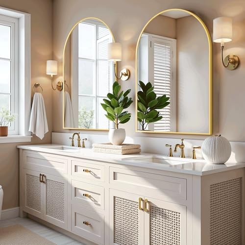 Arched Bathroom Mirror for Wall, 38" x 26" Metal Frame Vanity Mirror, Gold - Image 3