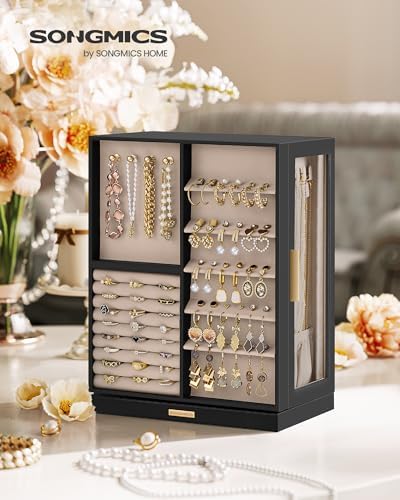 SONGMICS Jewelry Box Organizer, 360° Rotating, 7 Drawers, Ink Black - Image 2