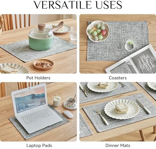 Softalker Faux Linen Cloth Placemats Set of 8-12 x 18 Inch, Ash Grey - Image 5
