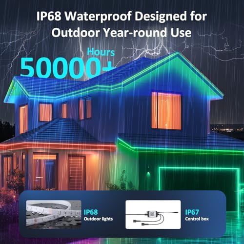 400FT Outdoor RGB LED Strip Lights, IP65 Music Sync Led Lights with App Control and Remote,Color Changing Waterproof Led Rope Lights for Outdoor, Balcony, Roof, Garden, Stairs - Image 2
