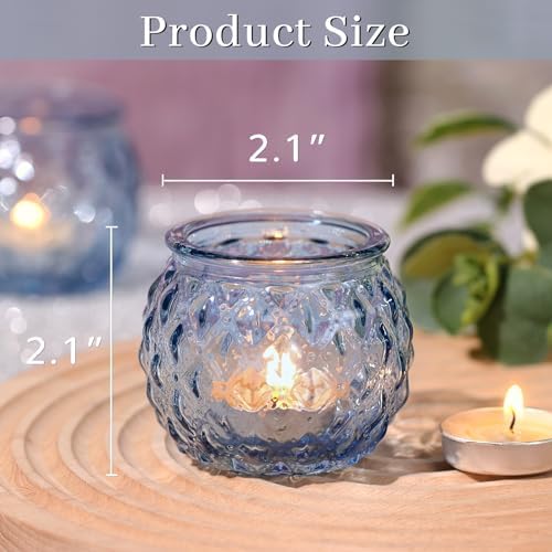 DARJEN Blue Votive Candle Holders Set of 24- Round Glass Candle Holders Bulk for Tea Light Candle, Diamond Texture Candle Votives for Wedding Centerpiece, Party & Home Decor (Pack of 3) - Image 2
