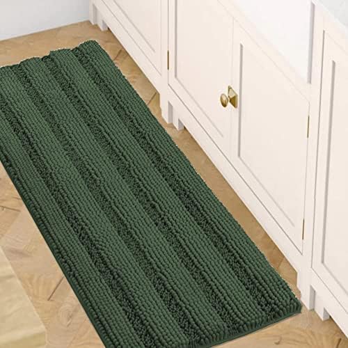 H.VERSAILTEX Bath Rugs for Bathroom Non Slip Bath Mats Extra Thick Chenille Striped Bath Rug Runners 47" x 17" Absorbent Fluffy Soft Shaggy Mats Dry Fast Plush Area Carpet for Bath Room - Bronze Green by HVERSAILTEX