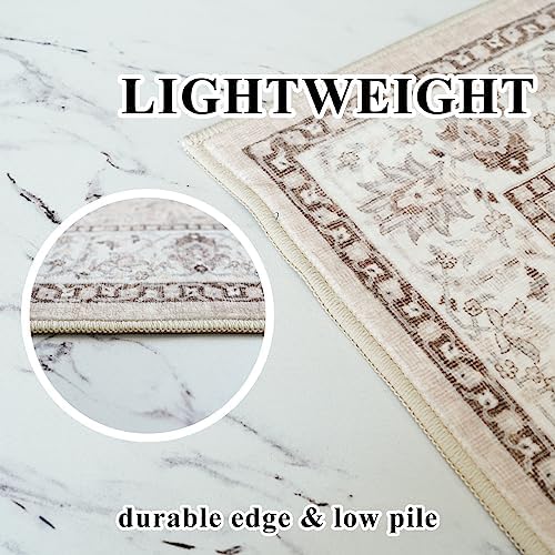Washable 4x8 Hallway Runner Rug: Vintage 8ft Soft Runners for Entry Kitchen Wide Non Slip Low Pile Carpet for Living Room Bedroom Thin Water Resistant Carpet for Bathroom Dining Room Foyer(Beige,4x8) - Image 6