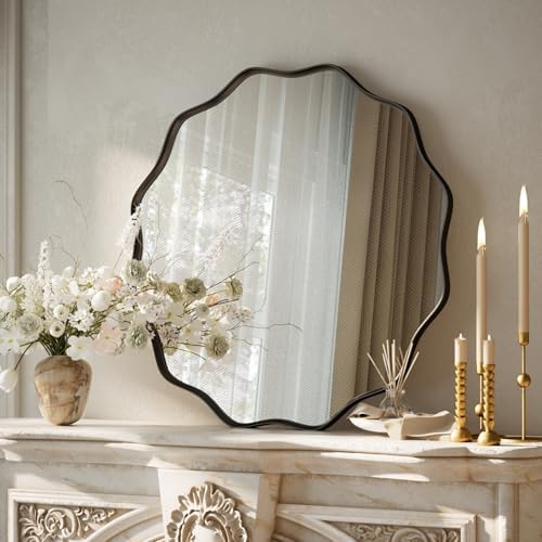 VooBang Black Scalloped Circle Mirror 20" Wavy Edge Round Wall Mirror - Image 2