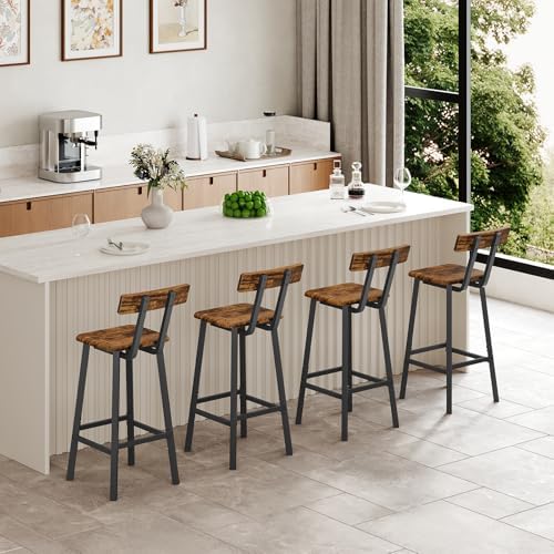 MAHANCRIS Bar Stools, Set of 2 Bar Chairs with Backrest and Footrest, 26" Breakfast Chairs, Counter Stools for Bar, Living Room, Kitchen, and Dining Room, Rustic Brown and Black BAHR05101 - Image 3