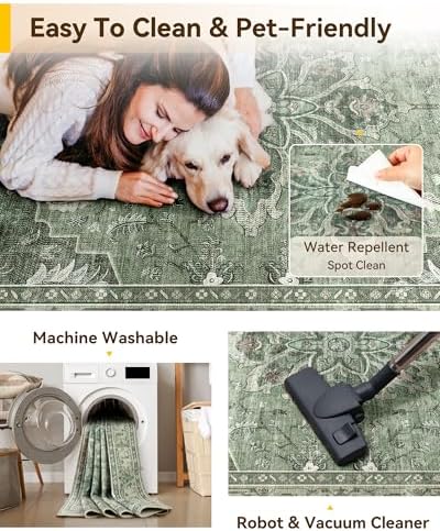 RELEANY Washable Area Rug, Square 7'x7', Green/Dark Green/Gray - Image 3