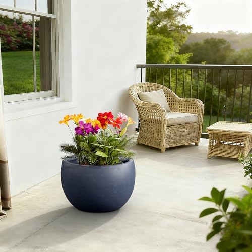 Kante Large Round Bowl Charcoal Concrete Planter 20" Dia, Outdoor - Image 3