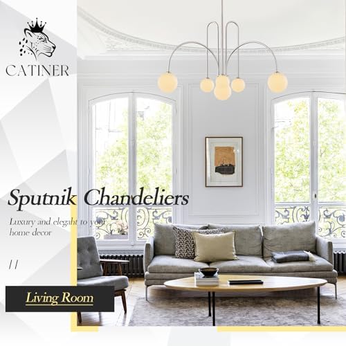 CATINER Modern 40" 6-Light Nickel Sputnik Chandelier with Milk Glass Globe - Image 5