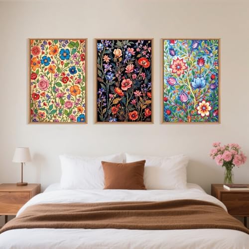 LHIUEM Large Vintage Botanical Flower Framed Canvas Wall Art,Abstract Colorful Wildflower Wall Decor,Rustic Bouquet Wall Painting,Poster Artwork for Living Room,Bedroom,Dining Room,Office -16"x24"x3 - Image 5