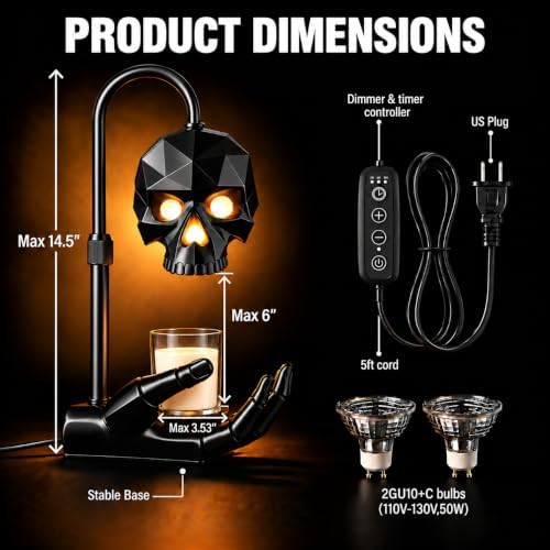 Gothic Skull Candle Warmer Lamp with Timer & Dimmer for Home Decor - Image 2