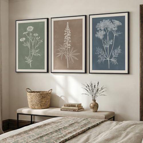 Large Framed Boho Botanical Wall Art for Living Room, 3 Piece 24x36 In - Image 3