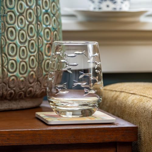 Rolf Glass School of Fish Clear Stemless Wine Glass | Set of 2 Stemless Glasses | 15oz Glass Tumblers | Engraved Lead-Free Coastal Glassware | Made in the USA - Image 5